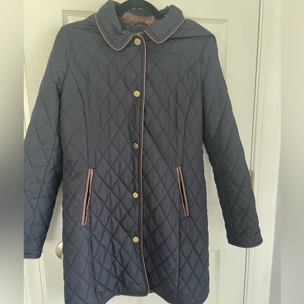 Lauren Ralph Lauren women’s medium quilted diamond hooded jacket w/faux leather